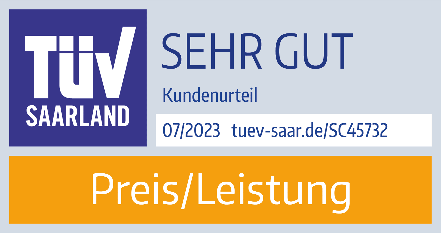 TÜV Siegel, Sehr gut, Preis/Leistung, Juli 2021